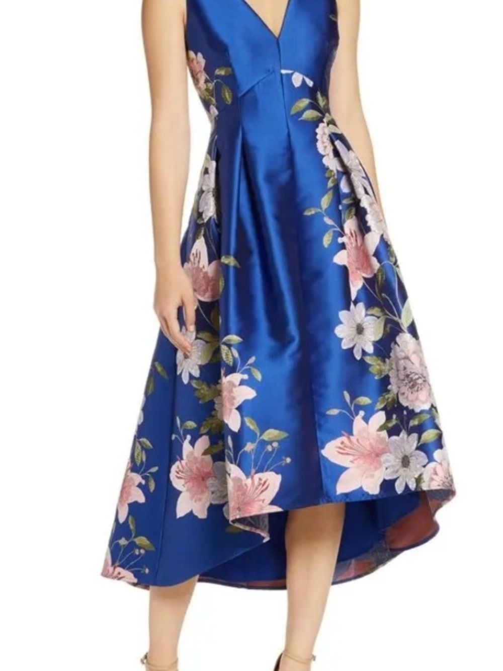 Eliza J Blue Floral V-Neck High-Low Dress